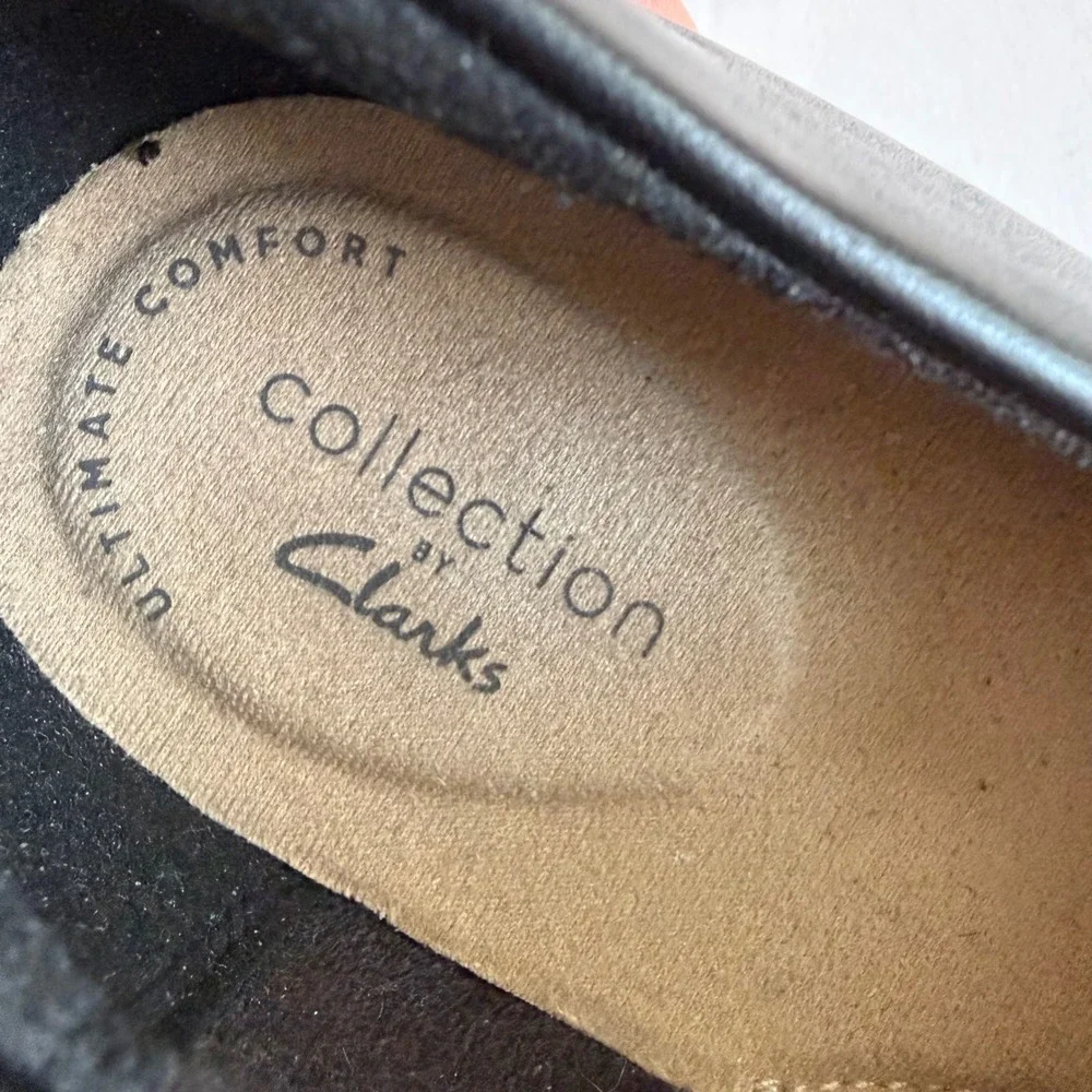 Clarks Collection Black Wedge Slip On Shoes Womens 8W Wide‎ Comfort Loafers